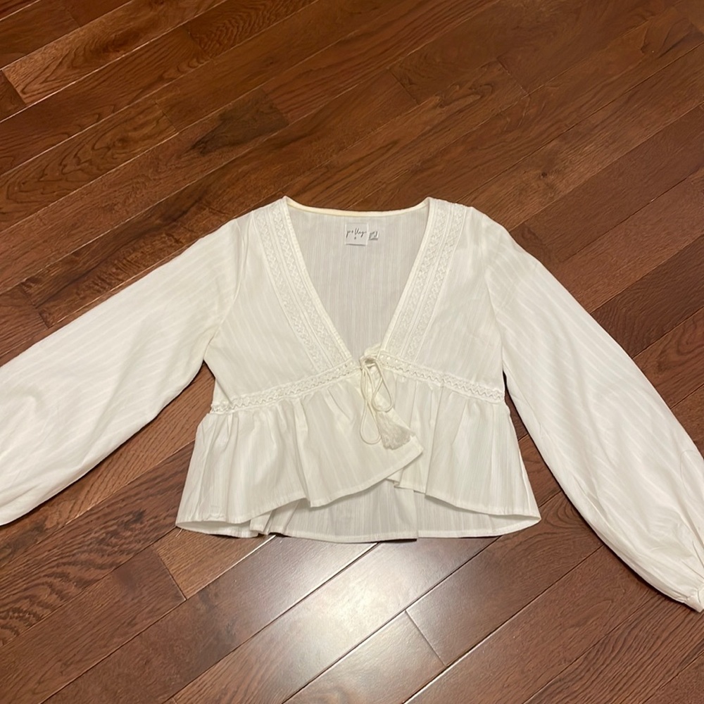 Princess Polly balloon sleeve white tie front cropped